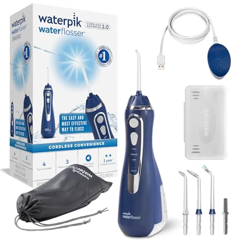 Waterpik Idropulsore Dentale Portatile, 3 Impostazioni di Pressione, Assicura la Rimozione Placca Dentale ed è Utilizzabile in Viaggio o in Bagni Piccoli, Batteria Ricaricabile, Blu (WP-583EU)