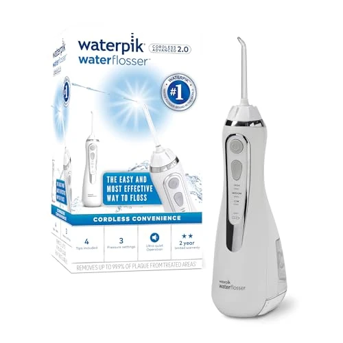 Waterpik Advanced Cordless Dental Flosser, Rechargeable Portable Dental Jet with USB Cable, Removes Plaque, 3 Pressure Levels, White (WP-580EU)