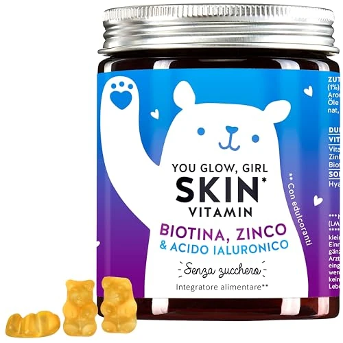 Gummy Bears with Hyaluronic Acid – Antioxidant – Vitamin C, Zinc, Biotin – Glow Skin Effect – 60 Pieces – Sugar-Free – Bears with Benefits