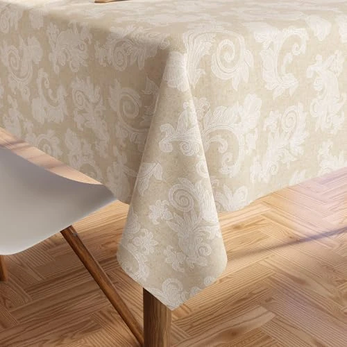 Oferta limitada: Encasa XO 6 to 8 Seater Tabla de Comedor 145x240 cm (57x94 in) I Floral Beige Impresión de Estilo Jacquard en Chambray Homespun Cotton I para reuniones Familiares, Fiestas I Lavables de 33.09 EUR a 19.85 EUR (ahorro 40%)