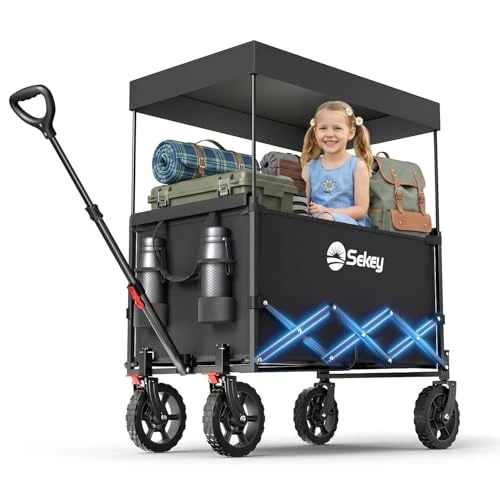 Offerta a tempo: Sekey XXL Carrello Spiaggia con Tetto 150L 150KG, Carrello Pieghevole per Bambini, Carrelli Pieghevole con Ruote con Protezione Solare per Spiaggia Campeggio SE 4018, Nero - 0.00% da 99.99 € a 99.99 €