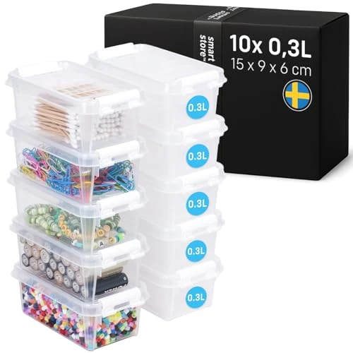 Offerta a tempo: SmartStore Mini Scatole Portaoggetti 0,3L – Set da 10 – Scatoline Molto Piccole con Coperchio – L15 x P9 x A6 cm – Impilabili e sovrapponibili– Senza BPA - Sicure per alimenti – 10 Anni di Garanzia - 18% da 24.41 € a 19.99 €