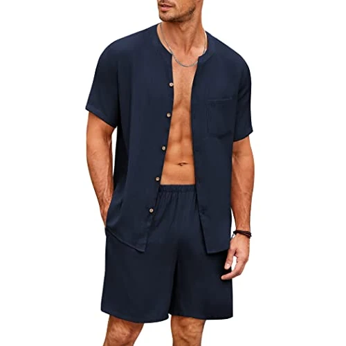 Limited-time offer: Ekouaer Mens Pyjamas Set Button Down Short Sleeve with Pocket Navy Blue S from 14.99 £ to 9.99 £ (save 33%)