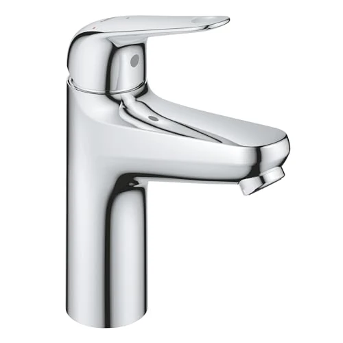 GROHE Swift 24329001 armatura umywalkowa (oszczędzająca wodę~ 18 cm wysokości, pozycja środkowa zimna, w zestawie narzędzie montażowe, odpływ Push-Open), chrom