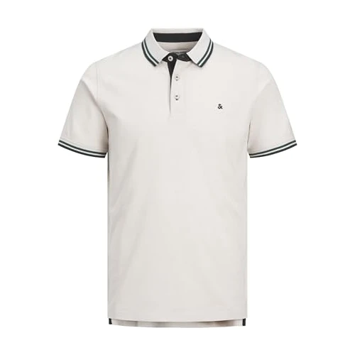 JACK & JONES Heren Slim Fit Polo JJEPAULOS Effen Zomer Overhemd Kraag Kort Basic Katoen, Colour:Beige-3, Size:M