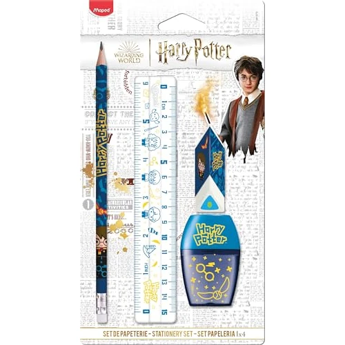 Oferta limitada: Maped - Juego de papelería de 4 piezas, 1 regla transparente de 15 cm + 1 sacapuntas 1 agujero + 1 goma + 1 lápiz papel HB - Licencia oficial de Harry Potter de 5.77 € a 5.54 € (ahorro 4%)