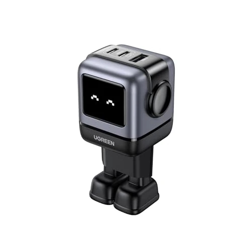 UGREEN Uno USB C-oplader 65W RobotGaN-oplader USB C-voeding 3-poorts snellader Robot compatibel met MacBook Pro/Air, iPad, iPhone 16 Pro Max, Galaxy S24 Ultra, Dell XPS (zwart)