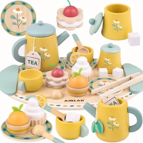 Offerta a tempo: Airlab Set da Tè Bambina Accessori Cucina Giocattolo per Bambini in Legno - 0.00% da 29.99 € a 29.99 €