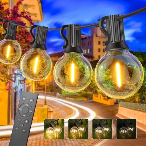Limited offer: FANSANMY Outdoor String Lights, 30 m Dimmable Guinguette String Lights with Remote Control, 50 + 2 Unbreakable Bulbs, IP45 Waterproof, 2700 K Warm White, for Gardens, Courtyards, Bistros, Homes from 49.99 EUR to 39.39 EUR (save 21%)