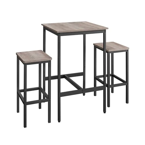 Oferta limitada: VASAGLE Mesa de Bar con Taburetes, Mesa Comedor con 2 Sillas, Taburetes de Bar, para Comedor, Cocina, Greige Brezo y Negro Tinta LBT017B02 de 79.99 EUR a 63.99 EUR (ahorro 20%)