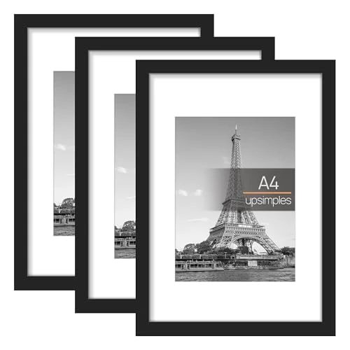upsimples Lot de 3 Cadres Photo 21x29.7cm, Cadre A4 Noir, pour Photos, Images, Affiches, Puzzle
