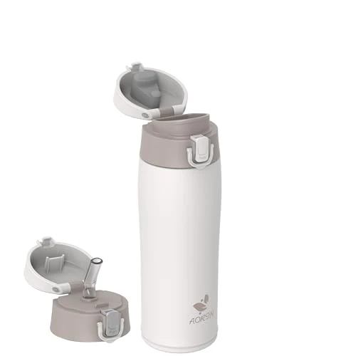AORIN Borraccia Termica, Borraccia in Acciaio Inox 18/8, 500ml Borraccia Bambini, Bottiglia Termica Senza BPA e Perdite, Thermos per Sport, Outdoor e Pendolarismo con 2 Coperchi