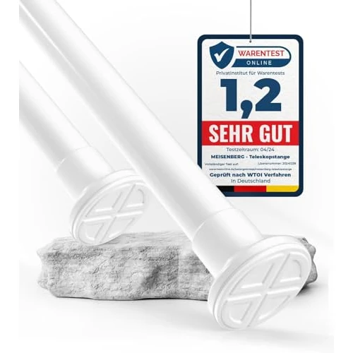 Zeitlich begrenztes Angebot: MEISENBERG Gardinenstange ohne Bohren 72-120cm, Weiß, Ø25mm - Klemmstange von 22.80 € auf 19.99 € (12% Rabatt)