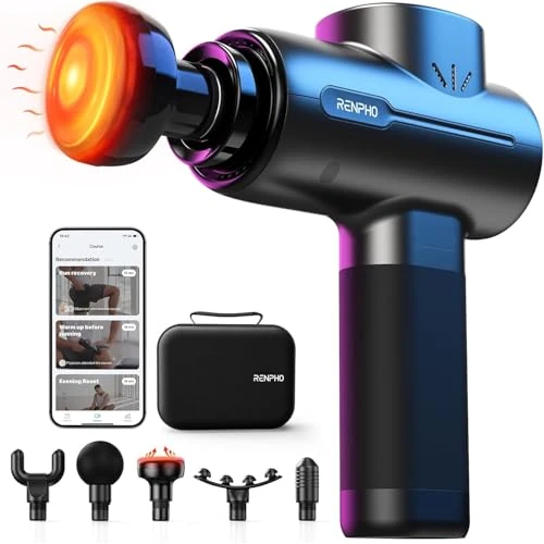 Offerta a tempo: Pistola Massaggio Muscolare con Calore e Bluetooth, RENPHO Professionale Pistola Massaggiante App Compatibile, Ricarica di Tipo-C e Display LED, Massaggiatore Muscolare per il Rilassamento Muscolare - 19% da 98.73 € a 79.99 €
