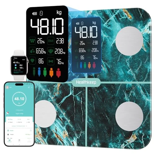 Offre limitée : Balance Pèse Personne, Healthkeep Balance Connectée Impédancemètre Grand Écran VA avec Fréquence Cardiaque avec 15 Mesures Avec APP pour Andriod et iOS 180kg/400lb/28st, Vert de 52.99 EUR à 52.99 EUR (remise 0%)
