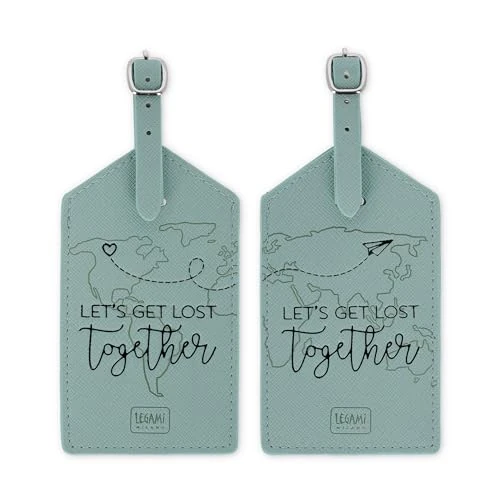 Legami - Etiquetas de equipaje, Let's Get Lost Together, juego de 2 placas para maleta, accesorio para viaje aéreo crucero tren, etiqueta de equipaje para proteger datos de piel sintética y microfibra