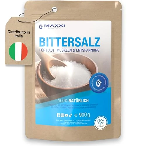 Maxxi Clean | 1x 900 g hochreines Bittersalz | Badesalz für Wellness & Körperpeeling | Epsom Salt Made in Germany | pure Entspannung für Muskeln, Haut und Seele | Magnesium geeignet zur Gartenpflege