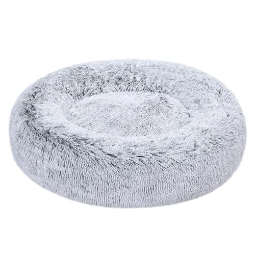 Amazon Basics Suave Cama donut para mascota de Perro, piel sintética, Se puede lavar a máquina, 76 cm, gris