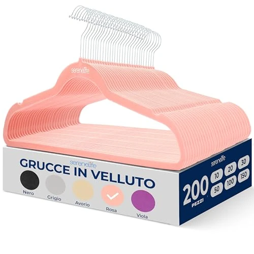 Offerta a tempo: SereneLife Grucce Appendiabiti Antiscivolo in Velluto, 200 Stampelle Armadio, Set di Grucce Resistenti con Gancio Ruotabile a 360 Gradi, Appendiabiti per Felpe, Abbigliamento Bambino - 0.00% da 60.74 € a 60.74 €