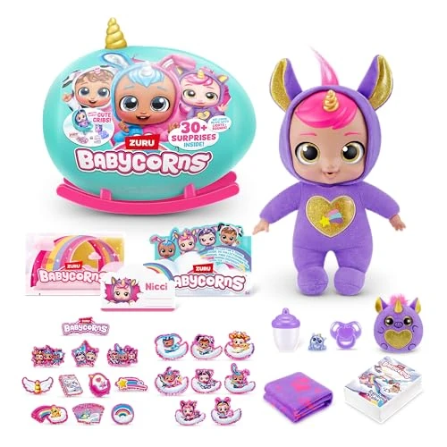 Babycorns Series 1, eenhoorn (Nicci), Nurturing pluche babypop speelgoed, groot (35cm)