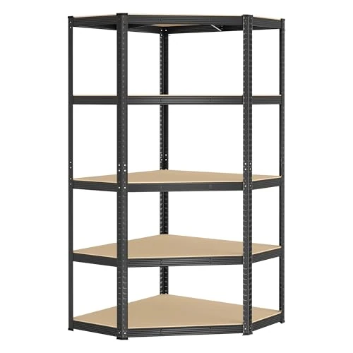 Limited-time offer: SONGMICS Corner Shelf 5-Tier, Garage Shelving, Heavy Duty Metal Shelving Units, for Garage, Storage Room, Warehouse, Loads 875 kg, Ink Black and Natural Beige GLR080B01 from 54.99 £ to 54.99 £ (save 0.00%)