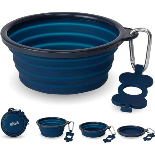 Limited-time offer: Bonza by Leash Boss Small Collapsible Dog Bowl Twin Pack, Sturdy Reinforced Rim, Includes Carabiner & Water Bottle Holder Keychain, Blue from 17.36 £ to 17.36 £ (save 0.00%)