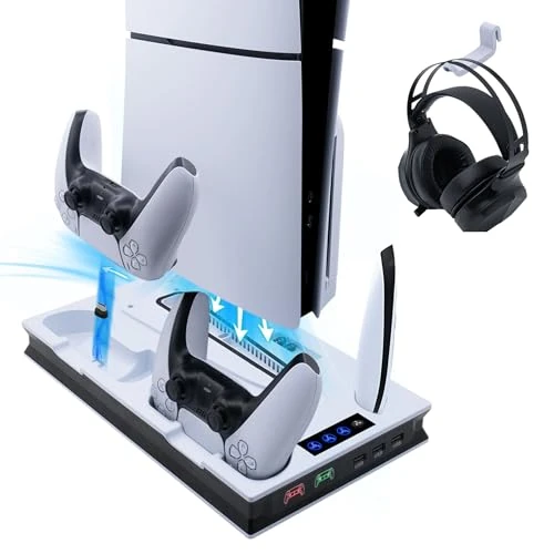 Offerta a tempo: Wigearss Supporto Verticale di Raffreddamento PS5 con Doppio Controller di Caricatore per PS5/PS5 Slim/PS5 PRO UHD/Digital Edition - 21% da 34.99 € a 27.68 €
