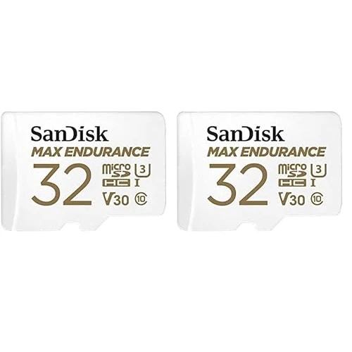 SanDisk MAX ENDURANCE Video Monitoring for Dashcams & Home Monitoring 32 GB microSDHC Memory Card + SD Adaptor 15,000 Hours Endurance, White (Confezione da 2)