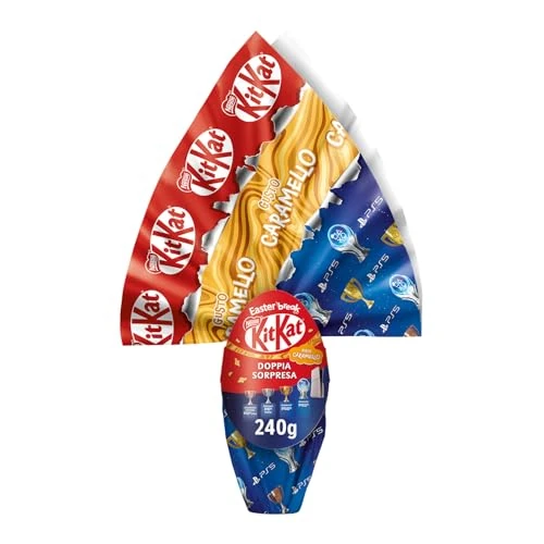 KITKAT Uovo di Pasqua 2026 Cioccolato al Latte al Caramello con Wafer, Sorpresa e 1 KitKat Bunny 240g