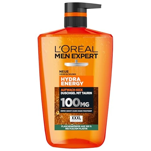 L'Oréal Men Expert XXXL Duschgel und Shampoo für Männer, Duschbad zur Reinigung von Körper, Haar und Gesicht, Herren Körperpflege für langanhaltende Frische mit Taurin, Hydra Energy, 1 x 1000 ml