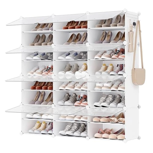Oferta limitada: SONGMICS Mueble Zapatero Plástico, 12 Compartimentos para 48 Pares de Zapatos, con Puertas, Estructura de Acero y Estantes de Plástico, Armario para Dormitorio, Blanco Nube y Transparente LPC040W01 de 45.99 € a 45.99 € (ahorro 0.00%)