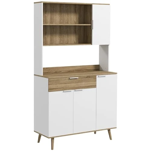 Offerta a tempo: HOMCOM Credenza per Cucina Moderna, Alta, con Ripiani regolabili, Mobile Credenza e Dispensa per Cucina, Soggiorno, Salotto, con Armadietti, Cassetto, 98x39x180cm, Bianco, Legno - 11% da 179.95 € a 159.80 €