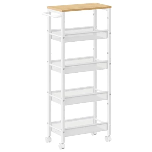 Offerta a tempo: VASAGLE Carrello a 5 Ripiani, Carrello Cucina Salvaspazio con Ruote, Struttura in Acciaio, Maniglia, Carrellino Piccoli Spazi, Bagno Salotto Studio, Beige Rovere e Bianco LRC035W09 - 15% da 47.99 € a 40.79 €