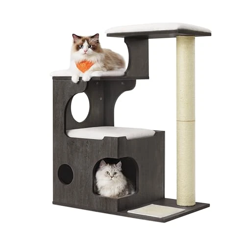 Tijdelijke aanbieding: Feandrea PCT070G02 Krabpaal, 86 cm hoge kattenboom, spaanplaat, kattenkrabpaal, met hol, ligvlakken, zuil en sisal-krabmat, wasbaar pluchen kussen, mistgrijs van 84.99 € naar 55.43 € (35% korting)