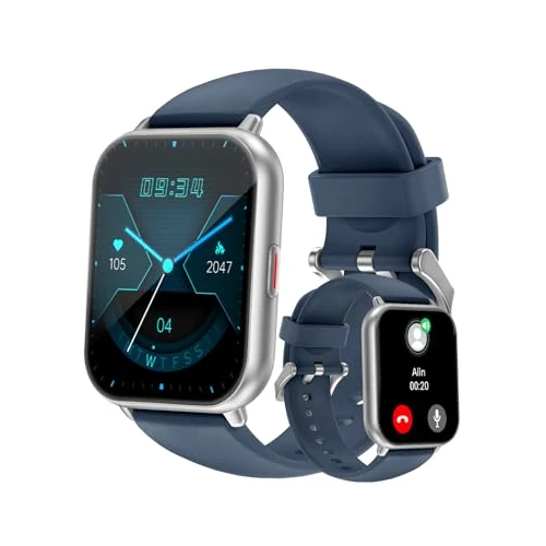 RUIMEN Montre Connectée Homme Femme avec Appel Bluetooth Rappel Intelligent Podometre Moniteur Sommeil Cardiofrequencemetre Oxymètre 100+ Modes Sportifs pour Android iOS Etanche IP68 Argent Bleu
