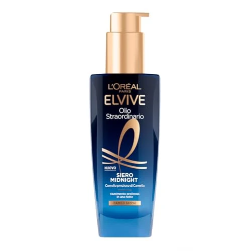 L'Oréal Paris Elvive Buitengewone olie voor droog haar, intensieve voedingsstoffen in één nacht, met waardevolle cameliaolie, Midnight Serum, 100 ml