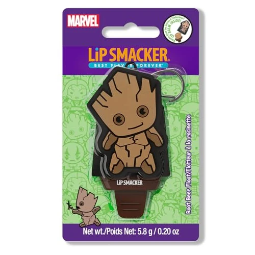 Lip Smacker Marvel, Strażnicy Galaktyki, Balsam do Ust dla Dzieci z Breloczkiem Marvela, Łatwy w Nakładaniu o Kształcie Loda na Patyku, Balsam do Ust z Olejem Rycynowym, Groot Beer Float