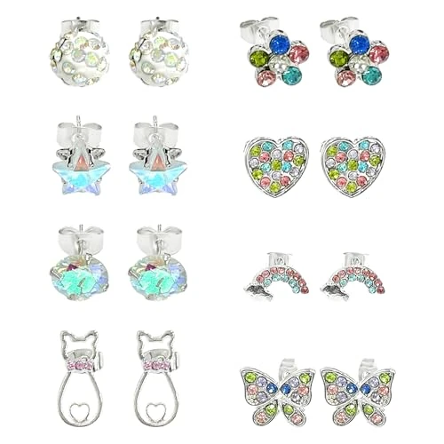 Offerta a tempo: 8 paia di orecchini in metallo, farfalla, fiore, stella, amore, nuvola, orecchini in stile gatto, orecchini da donna squisiti e alla moda, creatività personalizzata, Lega di acciaio - 0.00% da 5.97 € a 5.97 €
