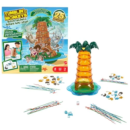 Offerta a tempo: Mattel Games - Salva le Scimmie Rockin' Tree Party, edizione speciale 25 anniversario con albero che oscilla, animali diversi e bastoncini ondulati e a zig-zag, giocattolo per bambini, 5+ anni, HTW65 - 39% da 28.99 € a 17.67 €