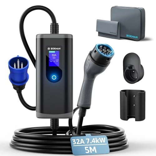 Limitiertes Angebot: bokman Typ 2 Ladekabel mit CEE Stecker 7,4kW, 5 Meter | 6-32A | 1-Phasig | IP65 Wasserdicht, Tragbares EV-Ladegerät und Mobile Wallbox Ladestation für IEC 62196-2 mit Tragetasche & Mikrofaserhandtuch von 159.99 EUR auf 159.99 EUR (Spare 0%)