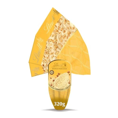 Lindt Uova di Pasqua 2026 Cioccolato Bianco e Nocciole, Uovo al Cioccolato Bianco con Nocciole Piemonte IGP, con Sorpresa, 320g