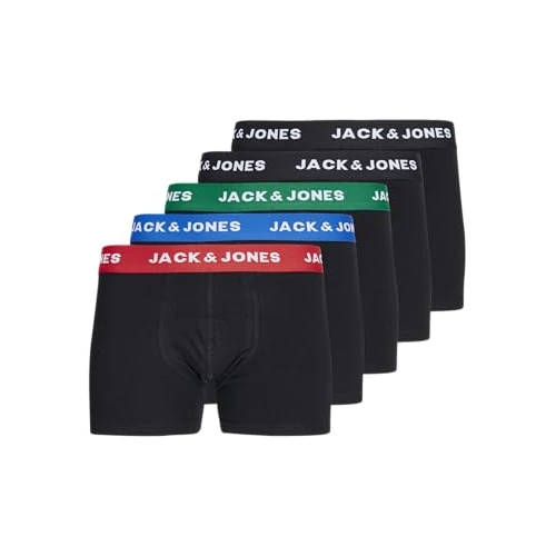 JACK & JONES Boys Jachuey Trunks 5 Pack Noos Jnr Boxer Shorts, Black - Red - Blue - Green, 152 UK