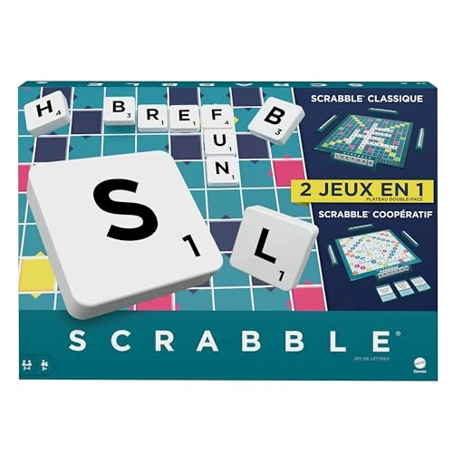 Scrabble bordspel, woordspel voor families met twee manieren om te spelen, bevat 50 doelkaarten met de basisprincipes van Scrabble voor 2-4 spelers, Franse editie, HWD44