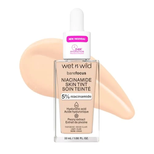 Offre limitée : Wet n Wild Bare Focus Niacinamide Skin Tint, Hydratant Teinté à l'Acide Hyaluronique, Fond de Teint Sérum Léger Glow, Maquillage Oil-Free, Fair Beige de 5.90 € à 5.30 € (10.17% de remise)