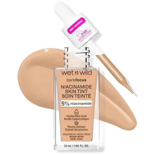 Offerta a tempo: Wet n Wild Bare Focus Niacinamide Skin Tint, Fondotinta Leggero con Formula Modulabile, Arricchito con Acido Ialuronico e Vitamina E per un Look Radioso, Cream Beige - 25% da 9.99 € a 7.49 €