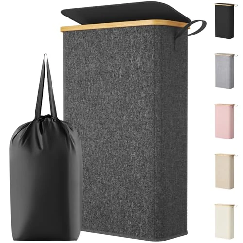Offerta a tempo: Lifewit Cesto Portabiancheria Salvaspazio, Cesta Biancheria Sporca con Coperchio, Porta Biancheria Sporca Slim per Bagno, Laundry Basket per Camera da Letto, Bagno, Lavanderia, 70 L, Grigio Scuro - 56.37% da 36.99 € a 16.14 €