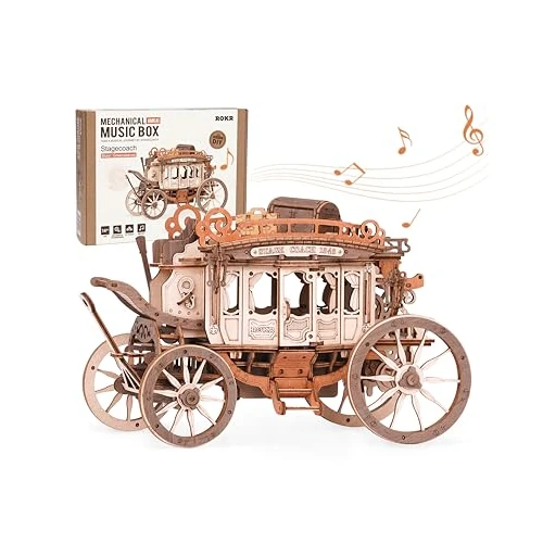Offre limitee: ROKR Puzzle 3D en Bois Maquette Bois Adulte Boîte à Musique Mécanique, Modèle à Entraînement par Engrenages, Cadeaux d'anniversaire, Stagecoach, 199 Pièces, 11.2 x 21.8 cm de 39.95 EUR a 27.97 EUR (economie 30%)