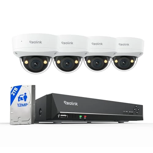 Oferta limitada: Reolink Sistema PoE 12MP 4 cámaras Exteriores IK10, ángulo de 145°, visión Nocturna en Color, detección de Movimiento, Audio bidireccional, NVR de 8 Canales y HDD de 2TB, Modelo RLK8-1200V4 de 799.99 € a 799.99 € (ahorro 0.00%)