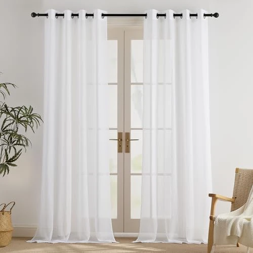Offerta a tempo: PONY DANCE Tende Bianche Trasparenti per Soggiorno 2 Pezzi 140x300 CM Tende per Interni con Anelli Voile Curtains con Effetto Lino per Camera da Letto - 19% da 34.95 € a 28.22 €
