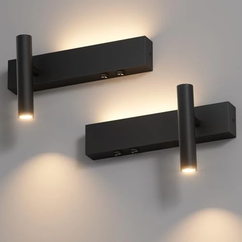 Offerta a tempo: Klighten 2PCS Led Applique da parete Interno, 3W+3W Lampada da Parete 2 Flames, 3000K Luce da parete Con 2 interruttore, Faretto Rotondo 330°/60°Orientabile, Alluminio, Soggiorno, Luce calda, Nero - 0.00% da 59.99 € a 59.99 €